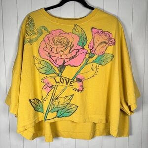 Free People Ragabond Vintage-inspired Rose Baggy Graphic Tee Rock N Roll Edgy OS